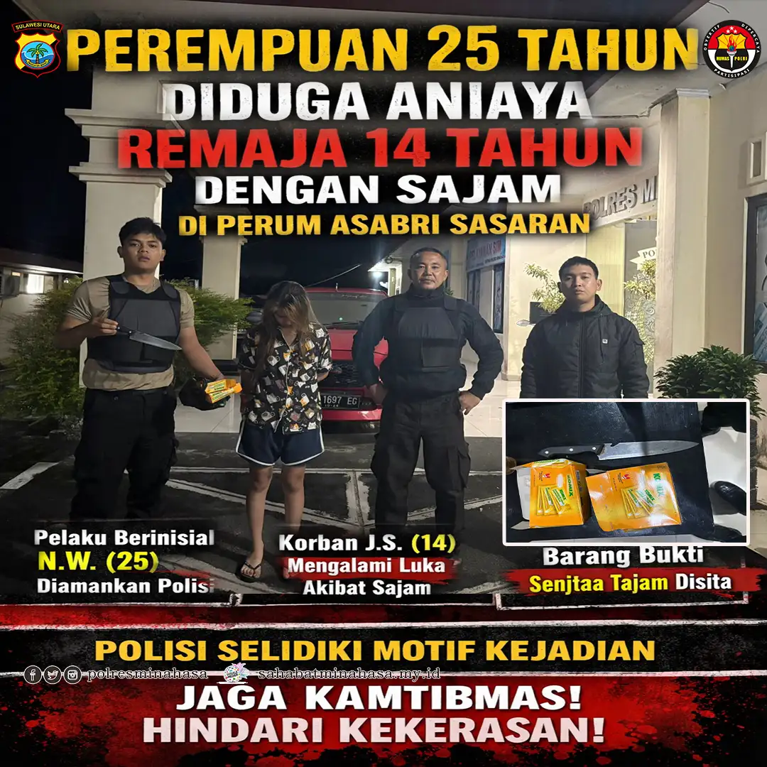 Perempuan 25 Tahun Diduga Aniaya Remaja 14 Tahun dengan Sajam di Perum Asabri Sasaran